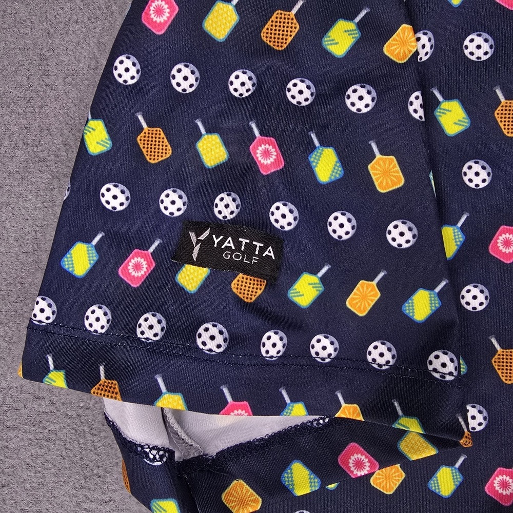 Pickle Ball Yatta Golf Mens Medium Polo Shirt Blue‎ with All Over Print AOP - Picture 5 of 8